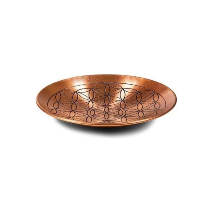 Gravírozott réztálca, Élet Virága, 15 cm, dekoratív