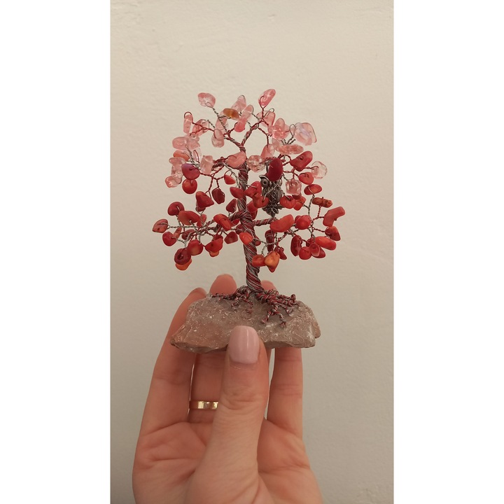 Copacel Martisor din Cristale de Cuart Cherry si Coral, trunchi bicolor, cadou elegant