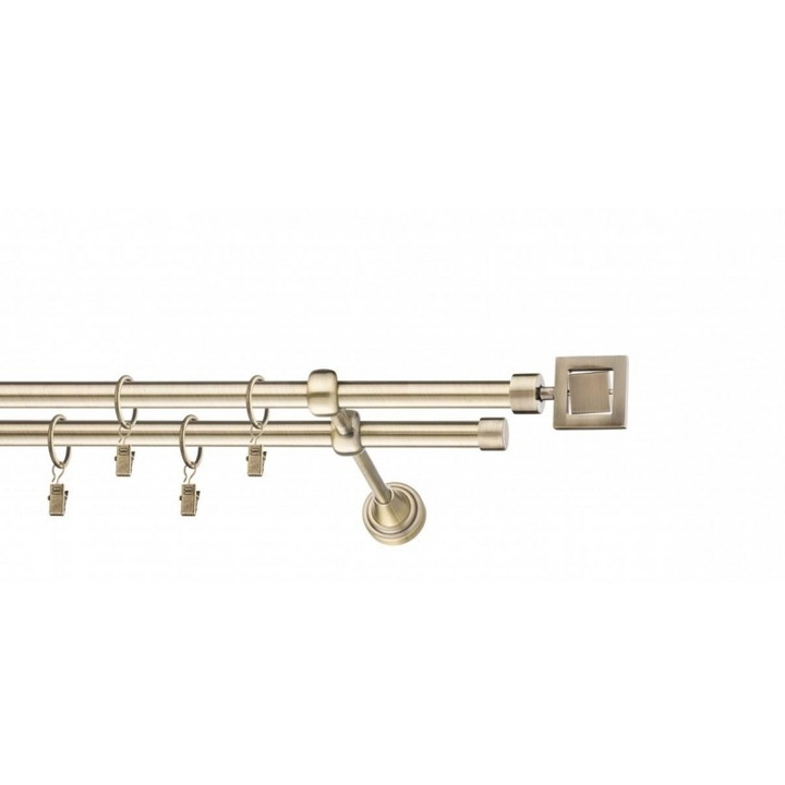 galerie metal 16/16 mm AMERIKA dubla, auriu-antic, 160 cm, capete CHICAGO