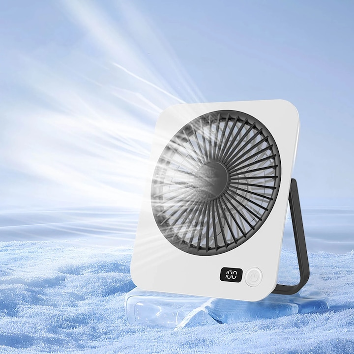 Ventilator mini birou, Ultrixe, 5 viteze, Montate pe perete, Afisaj viteza, Ultra Silentios, Pentru Casa, Camping, Alb