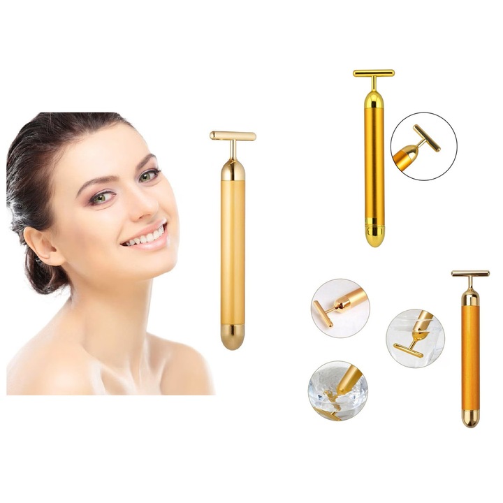 Aparat masaj facial ANGMAD, lifting, cap T 3D, auriu, 6000 vibrații/min