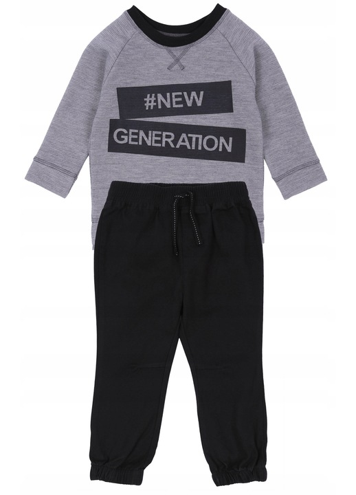 Set Haine Copii, Bluza Gri cu Pantaloni Negri, 4-5 Ani, Bumbac si Poliester
