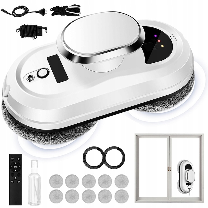 Робот за почистване на прозорци YOUKUKE Smart Window Robot, Всмукателна мощност 5600 Pa, Функция за дистанционно управление, Откриване на ръбове, Защита против падане, Двойна спираловидна почистваща глава, Автоматично изключване, Тъмнобял