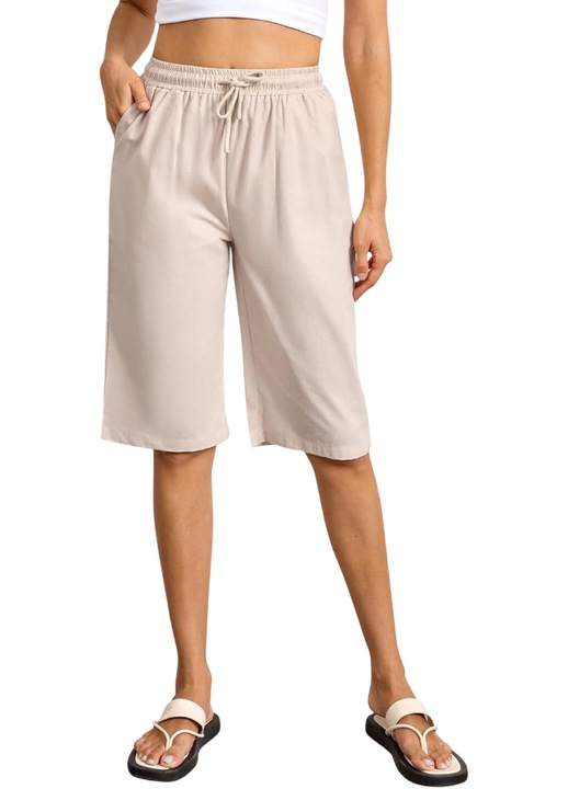 Pantaloni scurti dama, Lishang, bumbac, bej, talie reglabila, buzunare adanci, S INTL