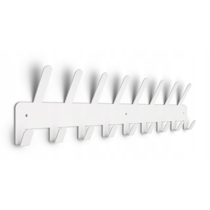 Cuier perete metalic pentru hol, jachete, chei, alb, 17 carlige
