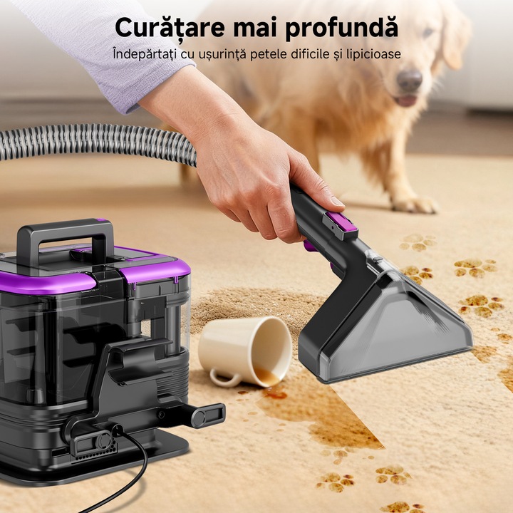 Професионална водоструйна прахосмукачка Keyyet Carpet Cleaner SU7, 600W, мощност на засмукване 18000pa, резервоар за вода 2L, инжектиране-екстракция, почистване на текстил, матраци, килими, тапицерии, мокети, виолетов