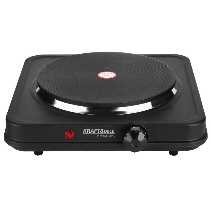 Plita electrica Kraft KD4165, 2000W, neagra, 185 mm, control temperatura