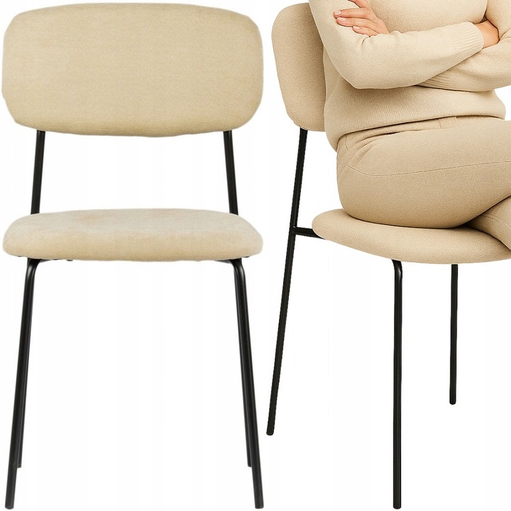 Scaun de bucatarie Bankietowo Uno, tapitat crem, picioare metalice negre, dimensiuni 45x41.5x81cm