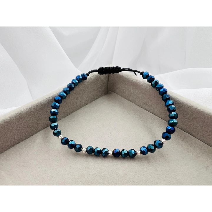 Bratara cu cristale rotunde si 5 bilute argint 925, ARG30