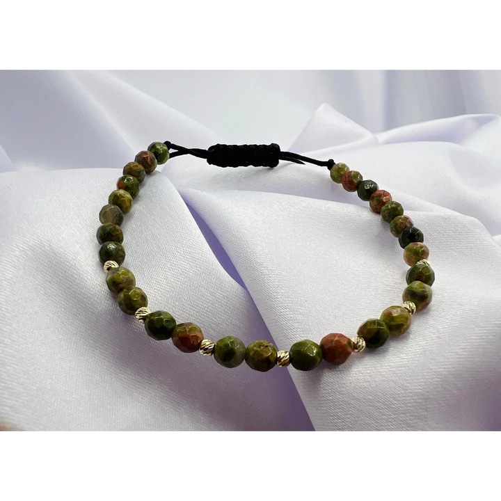 Bratara cu unakite si 7 bilute din aur 14k, BRPS51