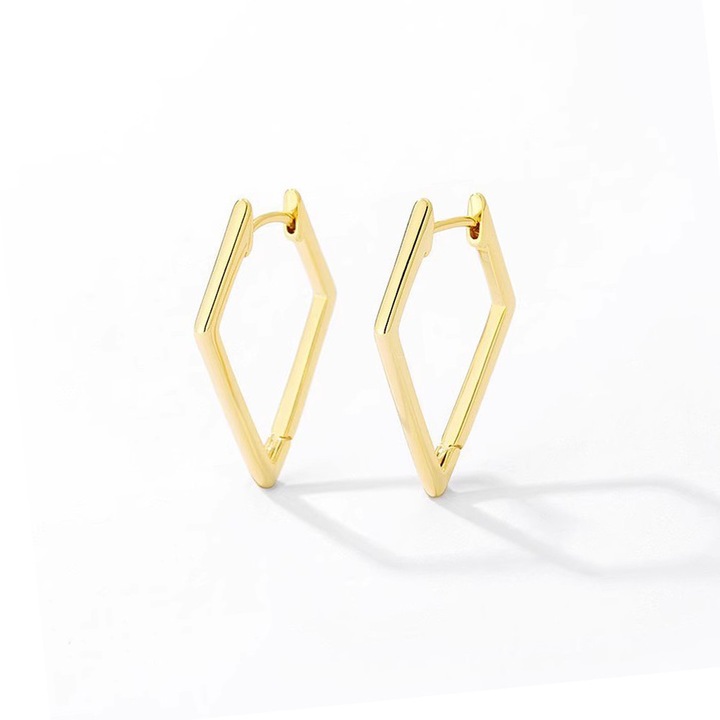 Cercei din Argint 925 Minimalist si Moderni, cu Design in Forma de Romb, 1.5x2.5 cm, Auriu