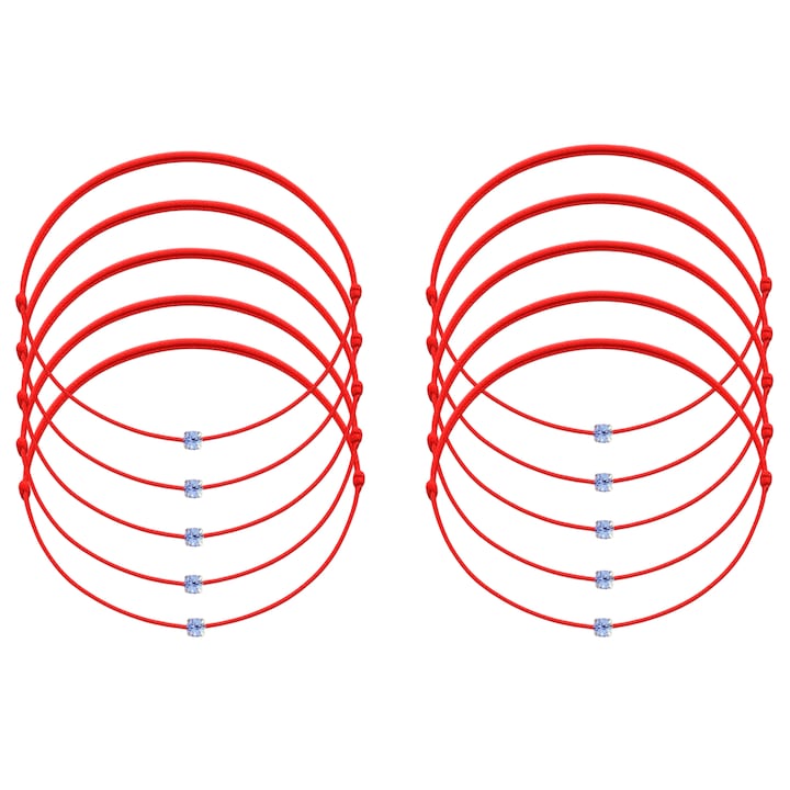 Set 10 bratari Martisor cu Cristale Swarovski Mov, snur rosu reglabil, 1 Martie