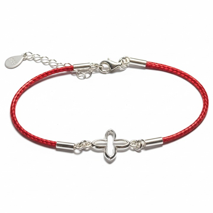 Bratara Kareline, din argint 925 cu cruciulita, snur rosu si inchidere lobster