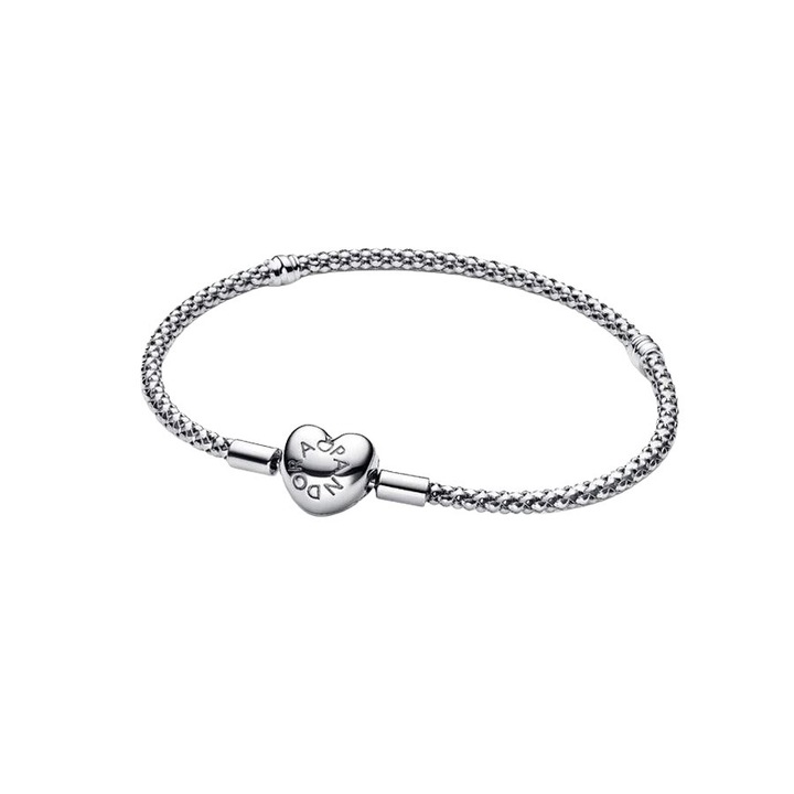 Bratara Pandora impletita cu inchizatoare tip inima Argint 925 - 18cm