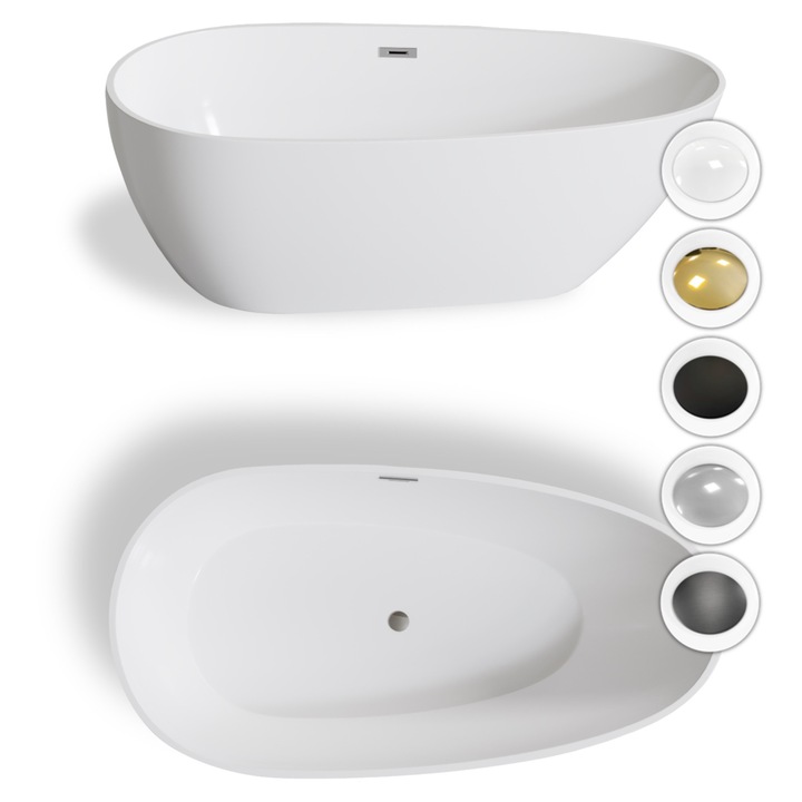 Wanna wolnostojaca Corciano Pari 150x75x59cm, alba, acrilica, sistem de preluare, set cu corek si picioare ajustabile