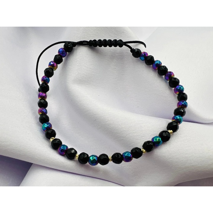 Bratara cu hematit, onix si bilute din aur 585 14k, BRPS60