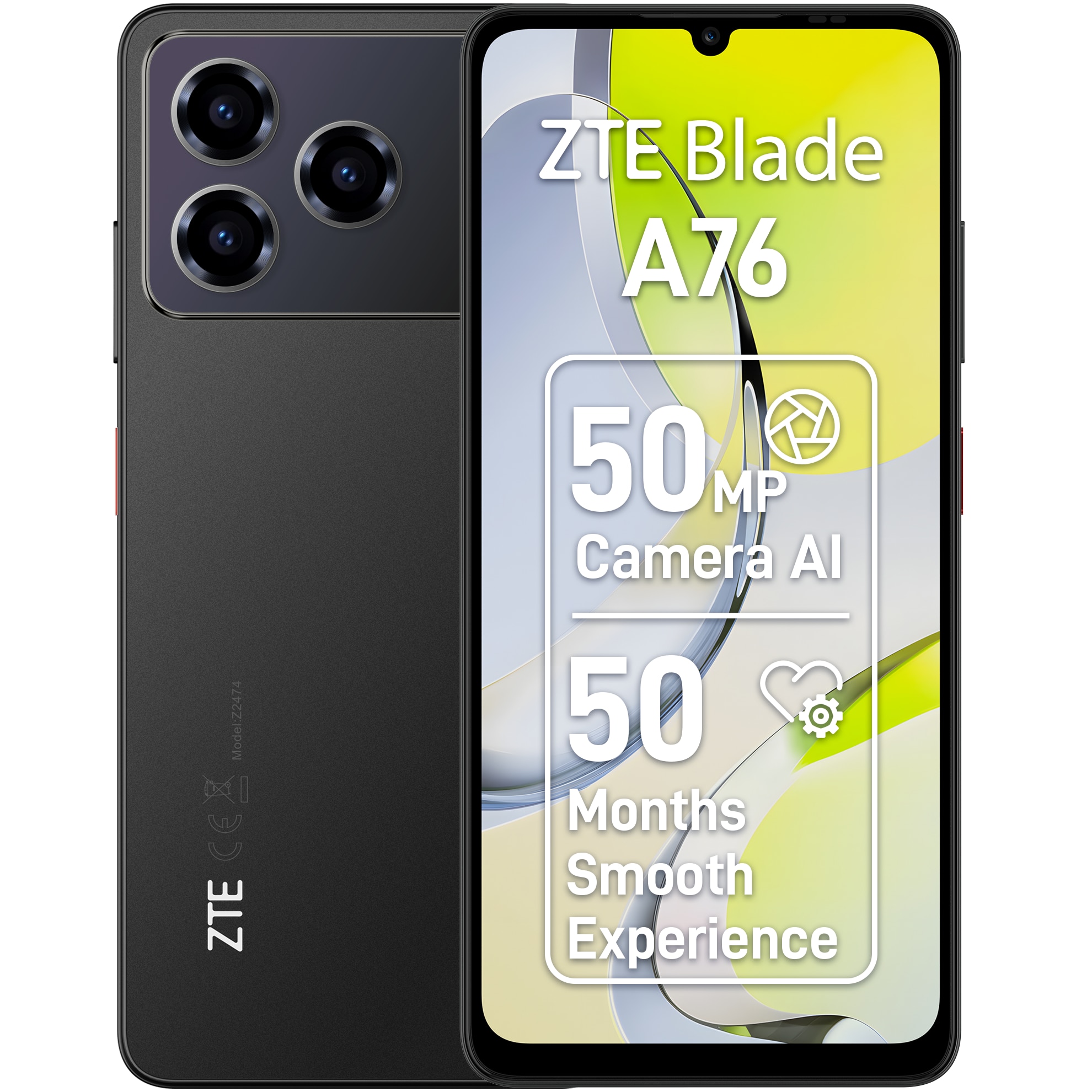 Telefon mobil ZTE Blade A76, Dual SIM, 4GB, 128GB, 4G, Carbon Black