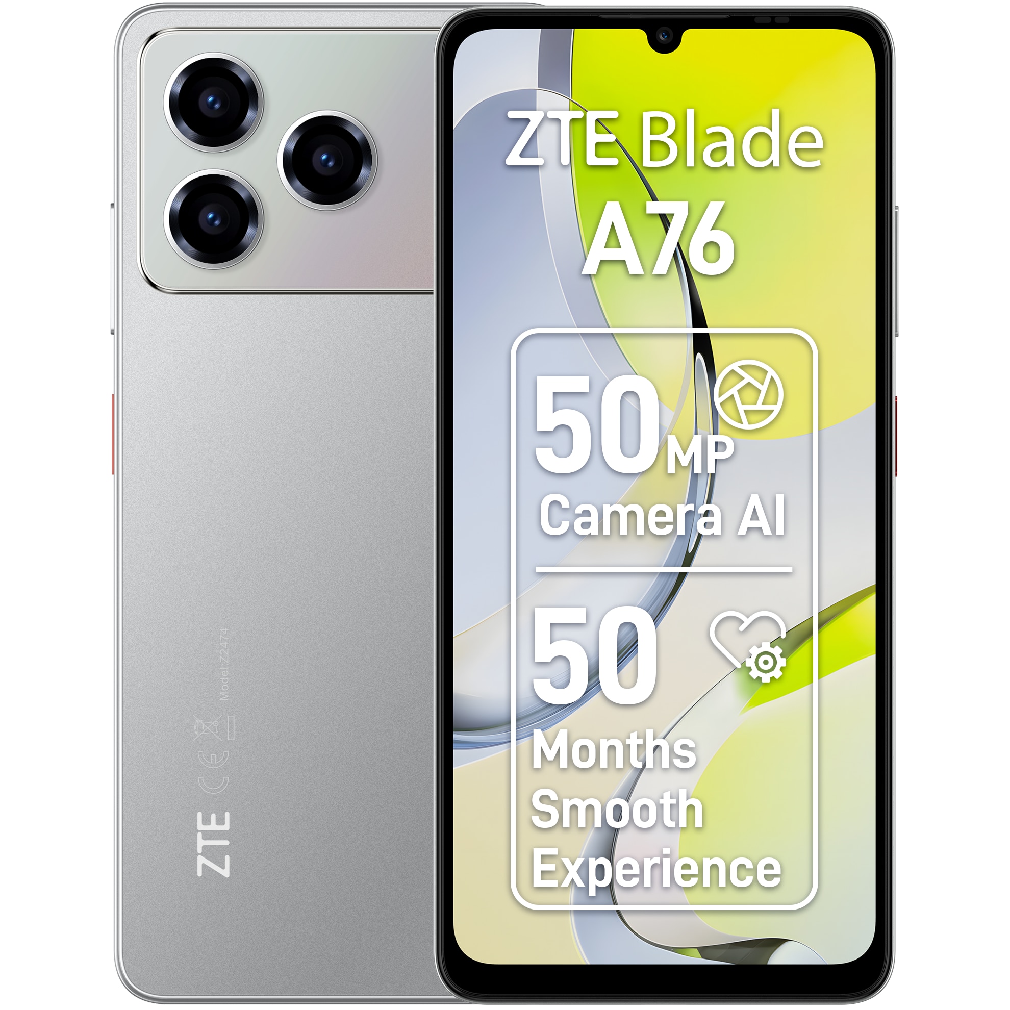 Telefon mobil ZTE Blade A76, Dual SIM, 4GB, 128GB, 4G, Polar Gray