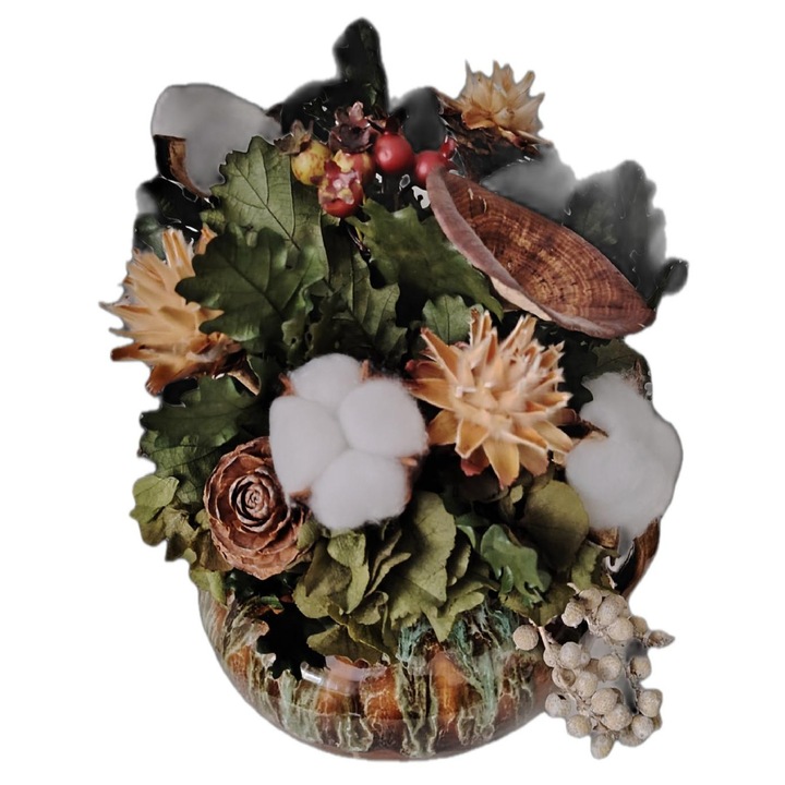 Aranjament decorativ rustic în vas ceramic, dimensiuni variate