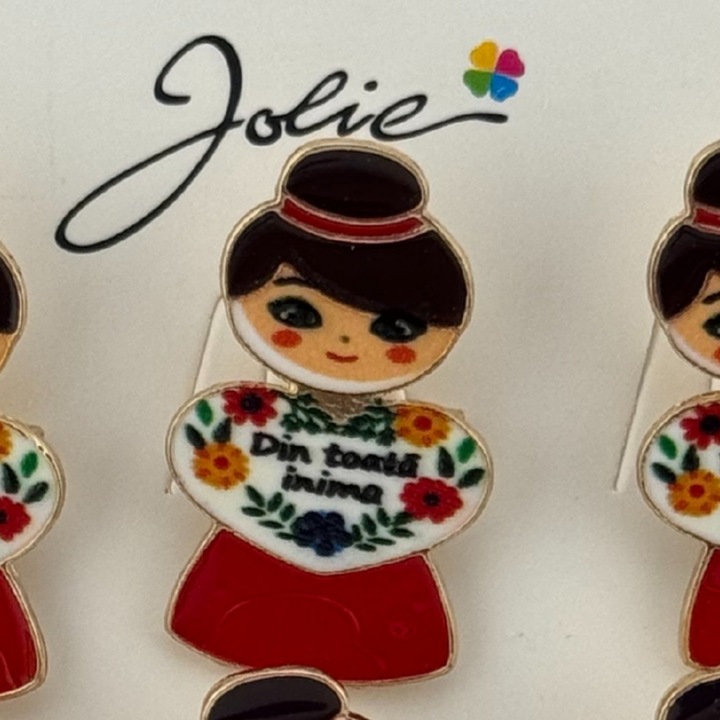 Set 12 Brose Martisor Primavara, Jolie, Model Fata, Mesaj Din Toata Inima, Multicolor