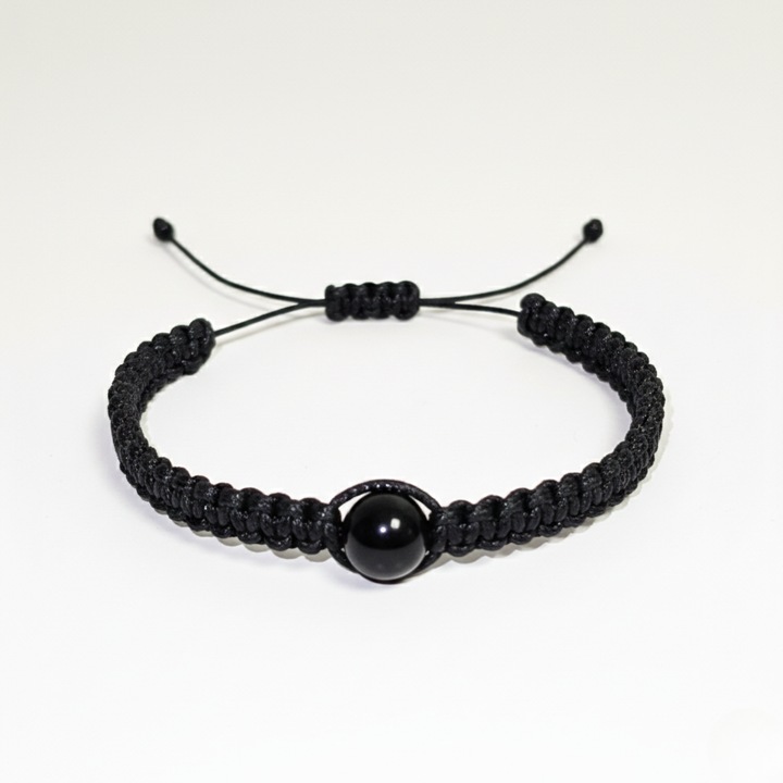 Bratara Macrame Cu Pietra Negra Onix, LuckyLu®, Reglabila