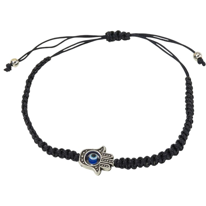 Bratara impletita, evil eye, textil, neagra