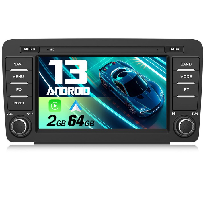 Мултимедиен плейър за кола, AWESAFE, 2 DIN, Android, 2GB+64GB, 8-инчов екран, Bluetooth, за Skoda Octavia / Rapid / Roomster / Superb / Yeti 2004-2013