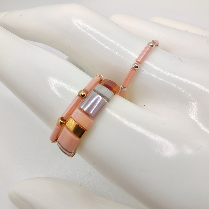 Set 3 inele elastice cu margele Miyuki, Asha, placate cu Aur si Argint, 58-60 mm