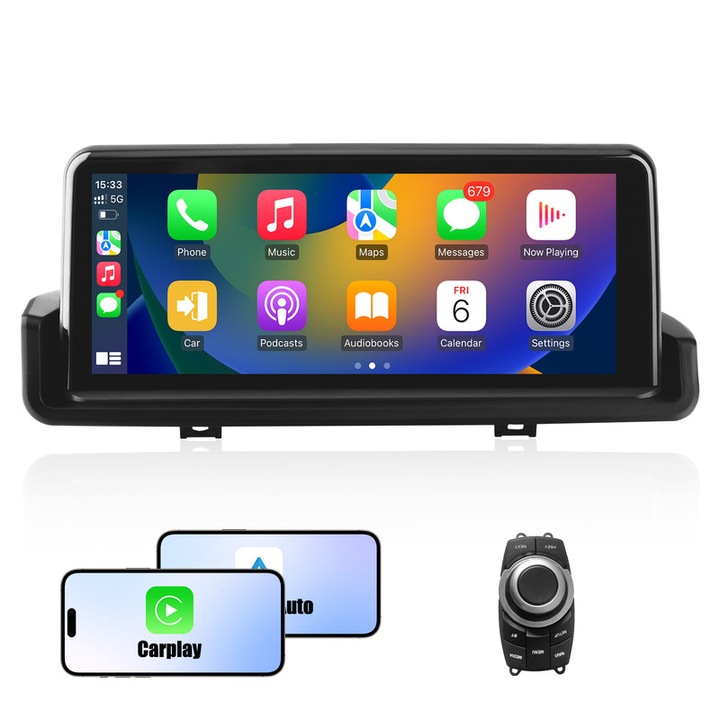 Autós multimédia rendszer, Awesafe, CarPlay és Android Auto kompatibilis, támogatja az eredeti kijelzőt, Bluetooth, BMW E90/E91/E92/E93-hoz