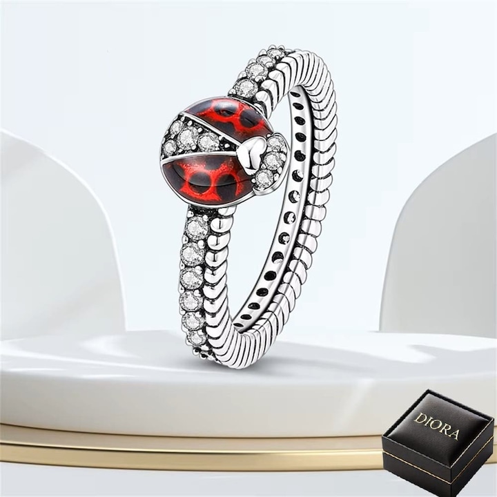 Diora katicabogár gyűrű, 925-ös ezüst, fényes kövek, elegáns