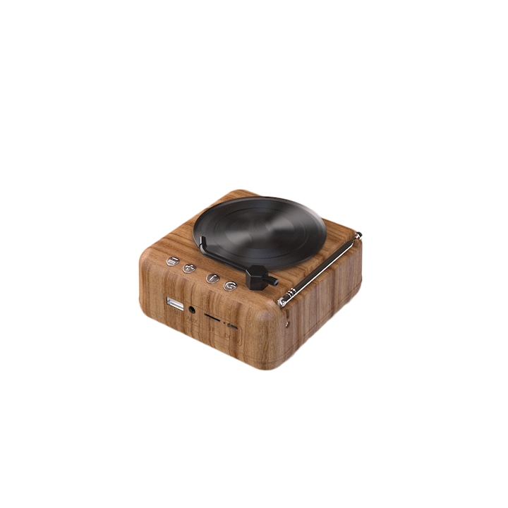 Boxa Bluetooth Retro cu FM Radio, ORBER, Pick-up Mini Portabil, HIFI, Sunet Stereo, Insertie Card, USB Reincarcabil, TWS, Autonomie Lunga, Conexiune Rapida BT 5.0, Multe Culori, Compacta, Usor de Transportat, Bass Puternic，fibra de lemn