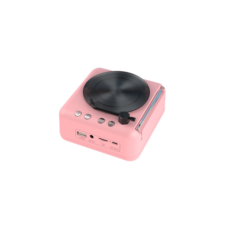 Boxa Bluetooth Retro cu FM Radio, ORBER, Pick-up Mini Portabil, HIFI, Sunet Stereo, Insertie Card, USB Reincarcabil, TWS, Autonomie Lunga, Conexiune Rapida BT 5.0, Multe Culori, Compacta, Usor de Transportat, Bass Puternic，roz