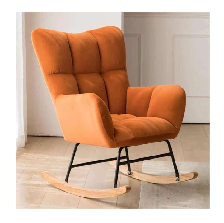 Люлеещ се фотьойл, за релакс, кадифена материя, метална рамка, оранжев