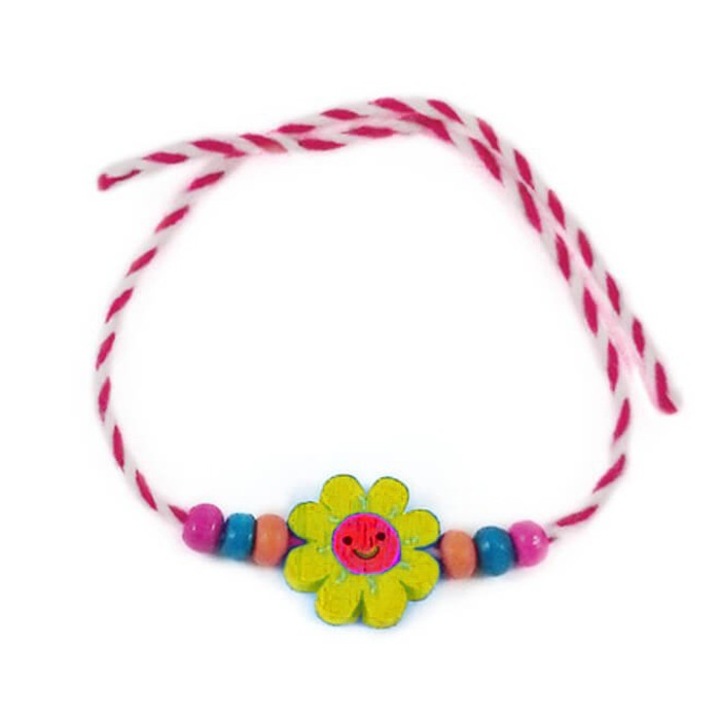 Martisor Bratara Multicolora Pentru Copii Random, Snur Alb Rosu, Pandantive Din Lemn, Colorate, Modele Pentru Copii Cu Specific Martisor