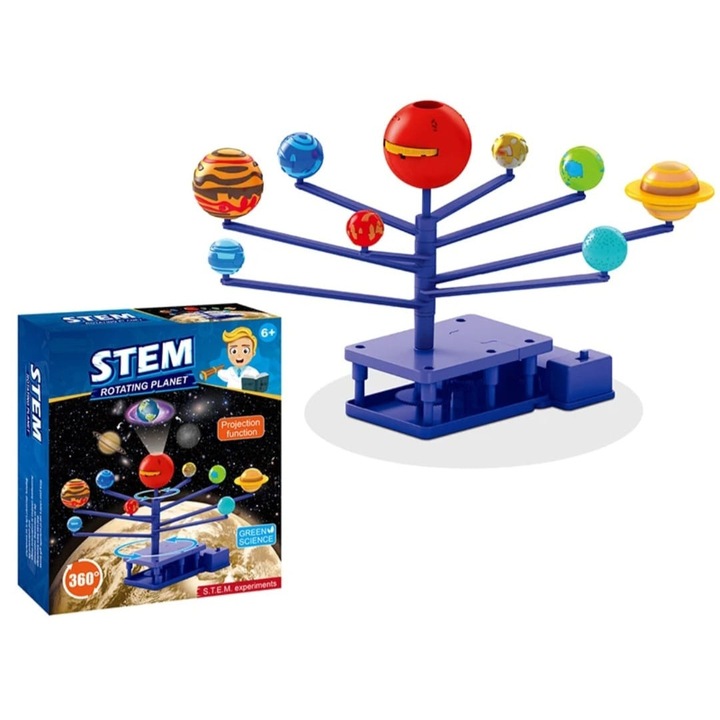 Joc educativ STEM Sistem Solar cu Proiectii – Kit DIY de Asamblare, Proiector Planete, Astronomie copii 6+, Multicolor