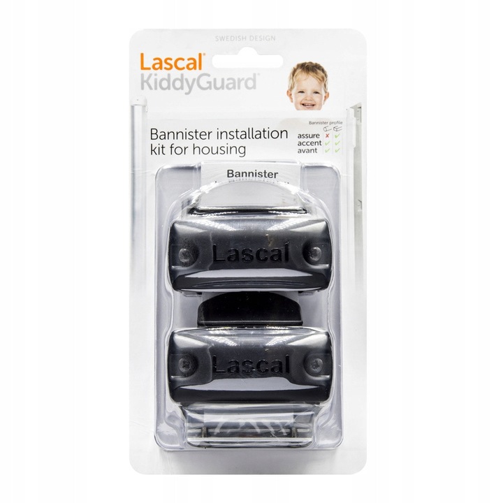 Set montaj protectie bariera Lascal KiddyGuard, negru, pentru balustrade, 2 piese