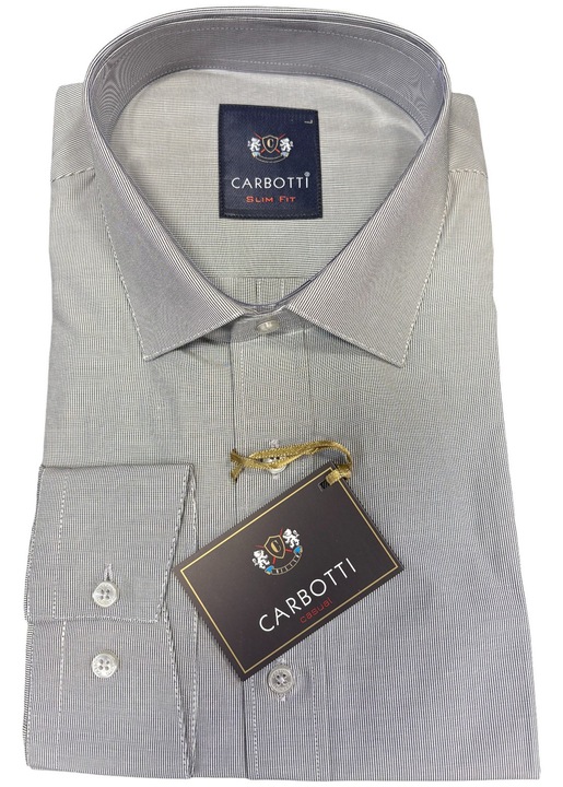 Camasa cu maneca lunga barbati, gri, model cu dungi fine, bumbac poliester, Gri