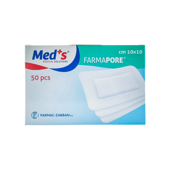 Plasture steril autoadeziv Farmapore, 10x25cm, hipoalergenic, set 50 buc, alb