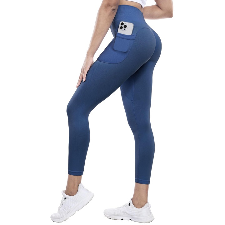 Női Sport Leggings Yaavii Zsebekkel, kék, M méret – Push Up, Magas Derék, Varratmentes, Edzőterembe, Jógához és Edzéshez