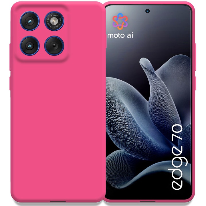 Husa pentru Motorola Edge 70, Color Shield, Interior de catifea, Suprafata aderenta, Protectie antisoc, Margini ridicate, Regular Fit, Silicon, Roz neon