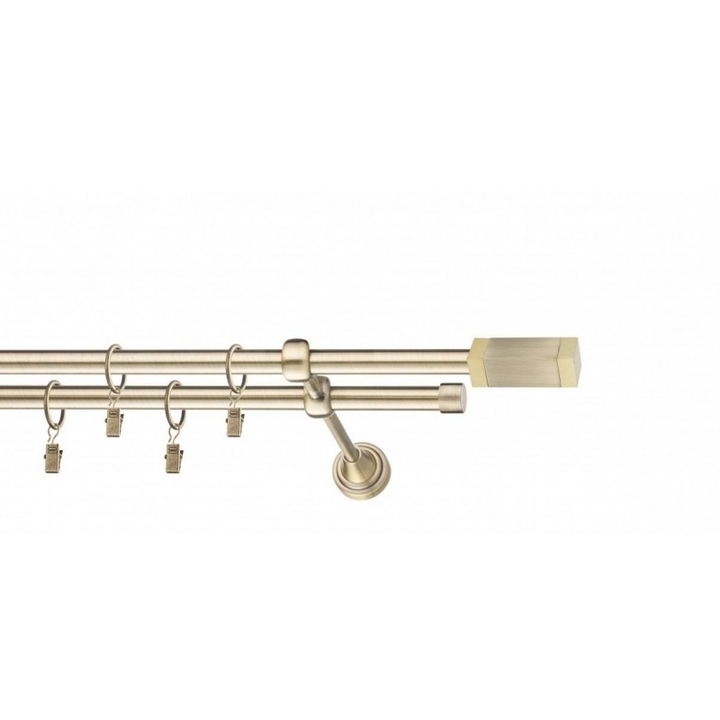 galerie metal 16/16 mm AMERIKA dubla, auriu-antic, 300 cm, capete ORLANDO