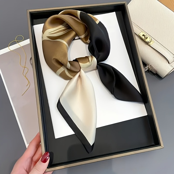 Esarfa Dama, Design Versatil, 70 x 70 cm, Negru-Maro-Bej