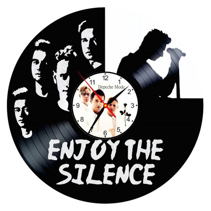 Стенен часовник "Depeche Mode", ръчна изработка, двойно ламиниран циферблат, от рециклирана винилова плоча, 30 см