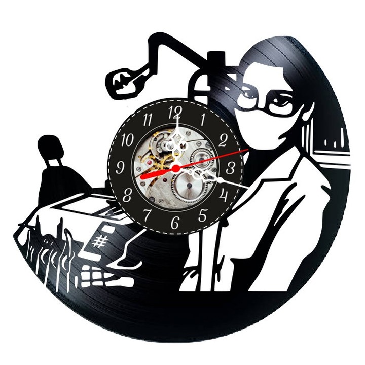 Ceas de perete decorativ "Dentist & Medical Care", realizat din disc de vinil (Vinyl Record Clock), design Cabinet Stomatologic