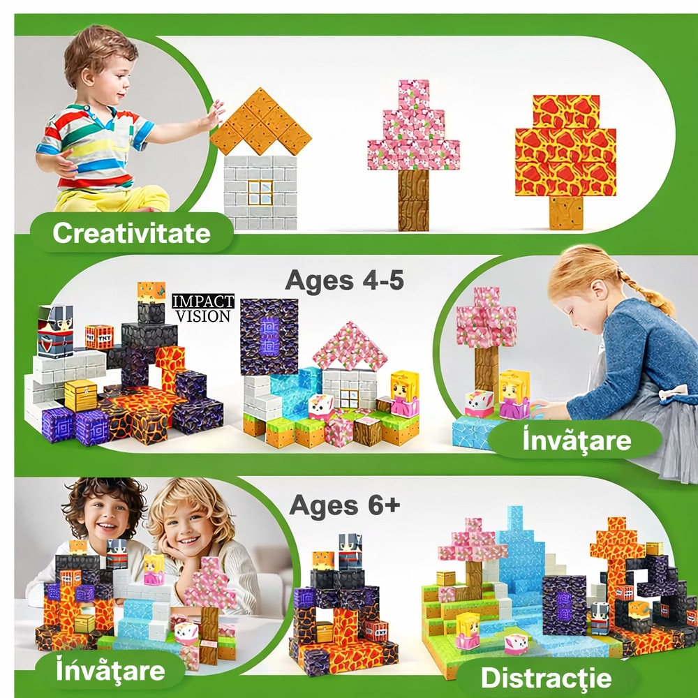 Set 128 Cuburi de Constructie Magnetice Impact Vision®, Spring Princess ...