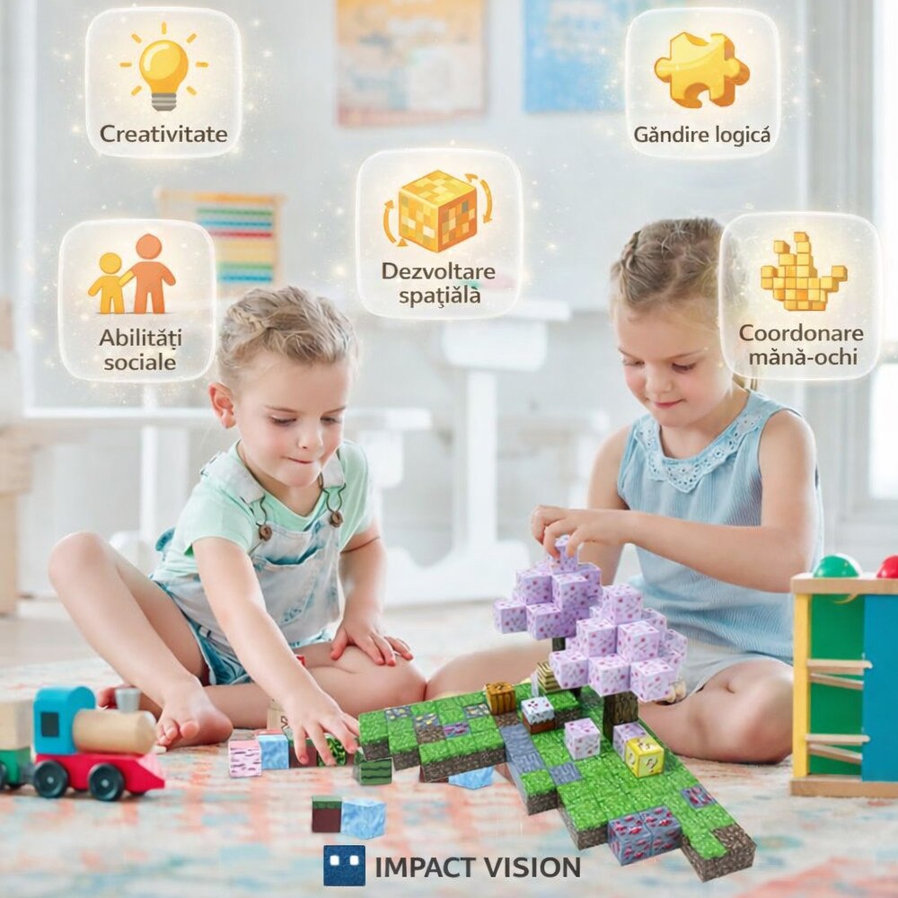Set 128 Cuburi de Constructie Magnetice Impact Vision®, Spring Princess ...