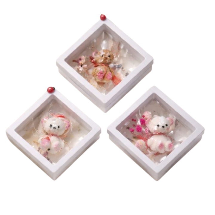 Set 3 Martisoare Victiny din Ceară de Soia Parfumată cu Flori Criogenate, Multicolor, 4 cm