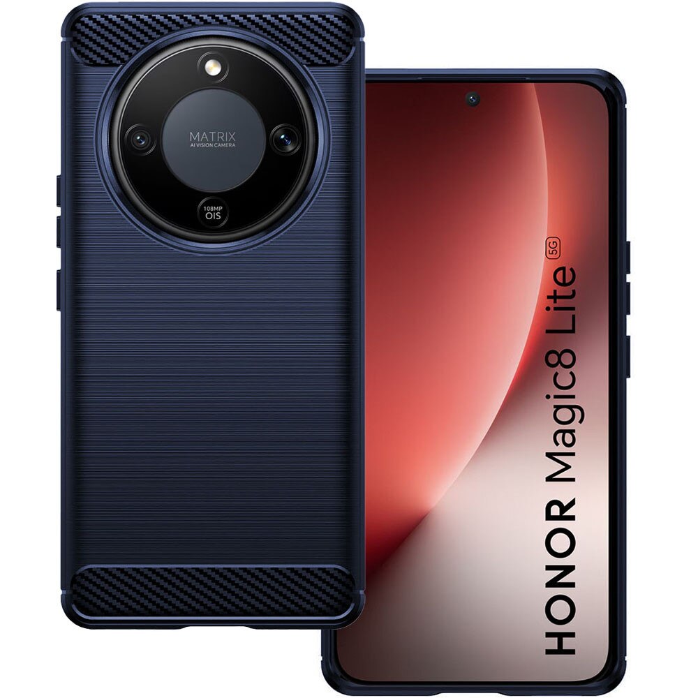 Husa de protectie pentru Honor Magic 8 Lite, Carbon Shield, Suprafata aderenta, Spate mat, Anti-amprenta, Finisaj tip fibra, Margini usor ridicate, Flexibila, Confortabila, Design premium, Antisoc, Slim fit, Albastru inchis
