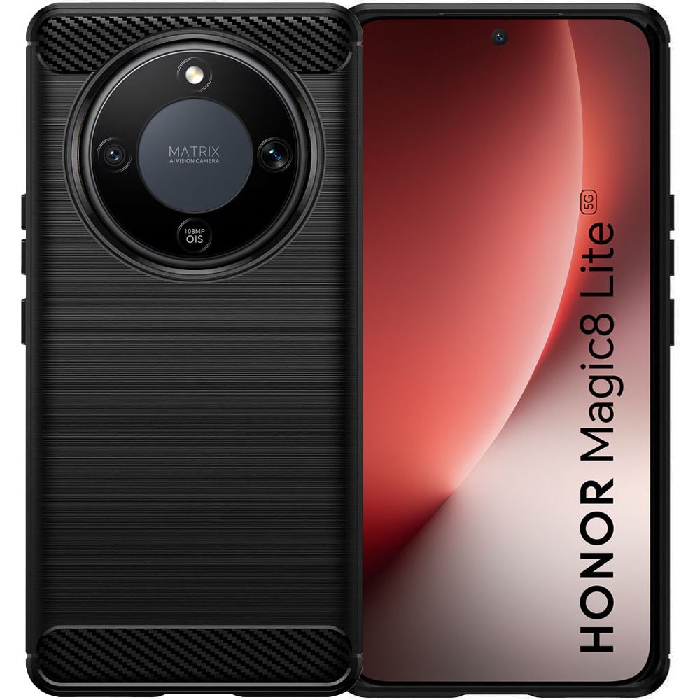 Husa de protectie pentru Honor Magic 8 Lite, Carbon Shield, Suprafata aderenta, Spate mat, Anti-amprenta, Finisaj tip fibra, Margini usor ridicate, Flexibila, Confortabila, Design premium, Antisoc, Slim fit, Negru