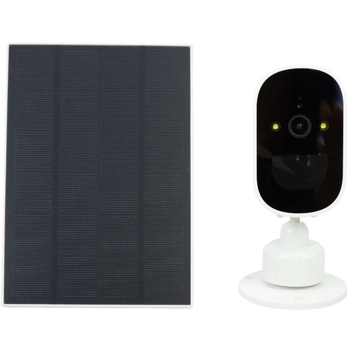 Интелигентна, умна камера за наблюдение, 4MP, 3W соларен панел, 4000mAh батерия, IP65, детекция на движение, микрофон, високоговорител, нощно виждане, двупосочно аудио, за външна употреба